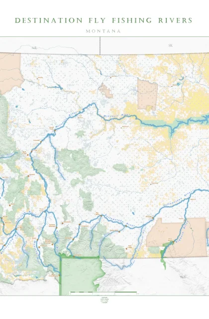 Montana Fly Fishing Rivers Wall Map - Blue Ribbon Trout Streams