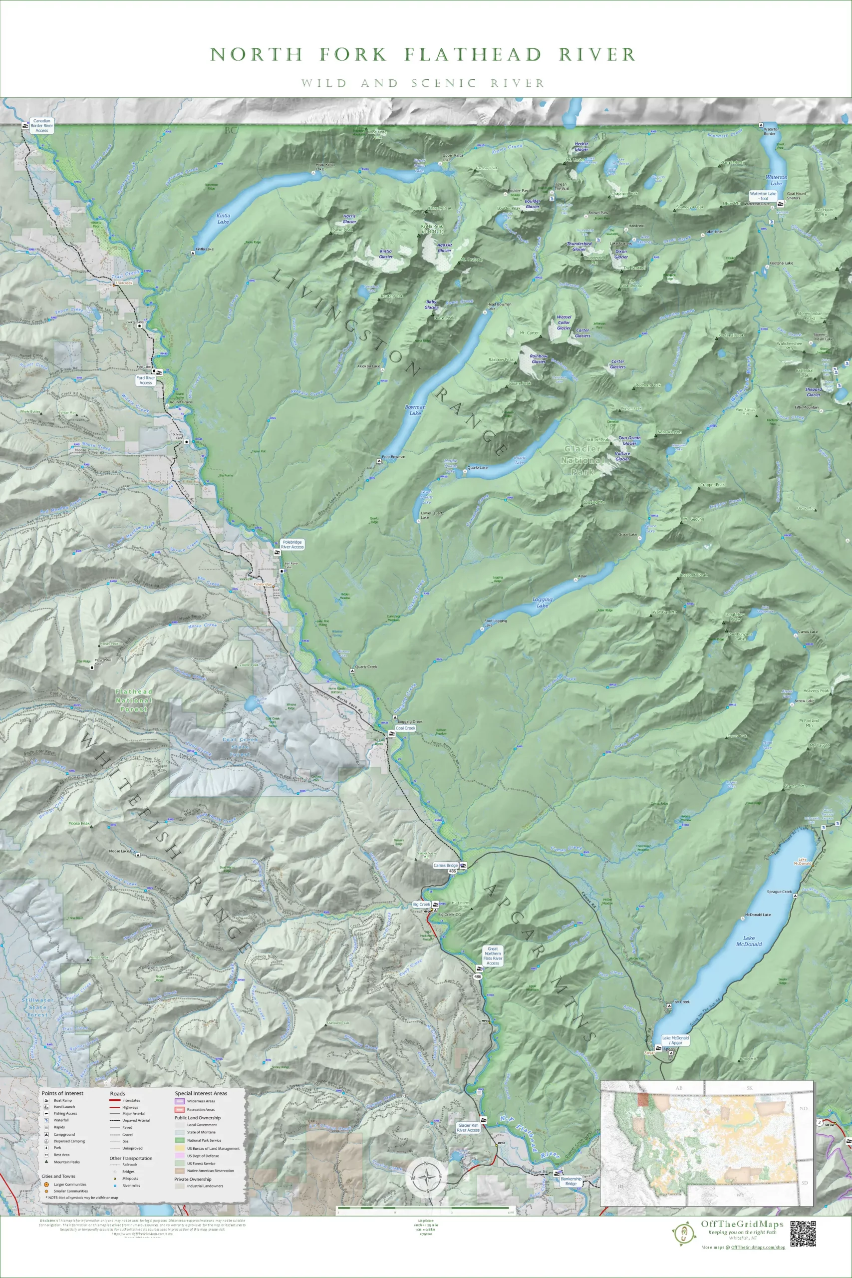 North Fork Flathead River wall map