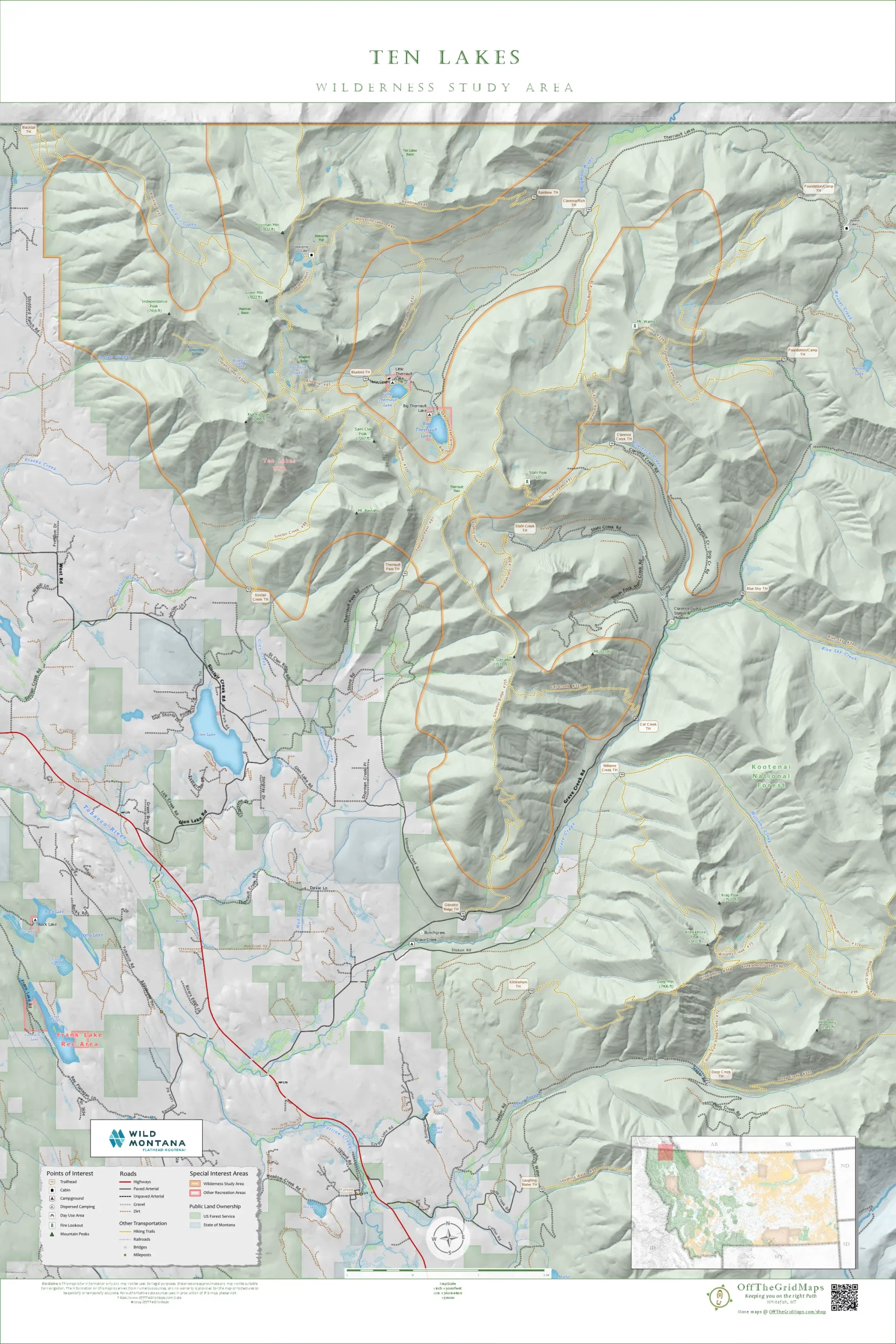 Ten Lakes Wilderness Study Area wall map