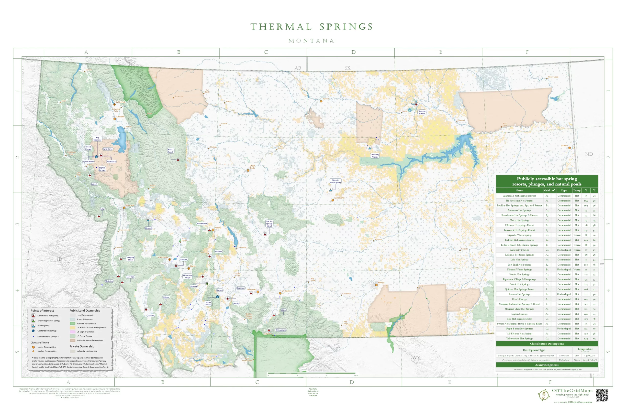Montana Hot Springs wall map